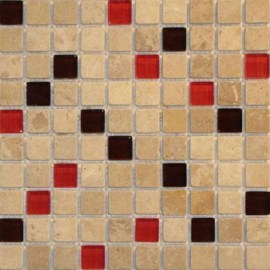 1x1 Travertine Glass Mix Red and Dark Brown Mosaic Tile